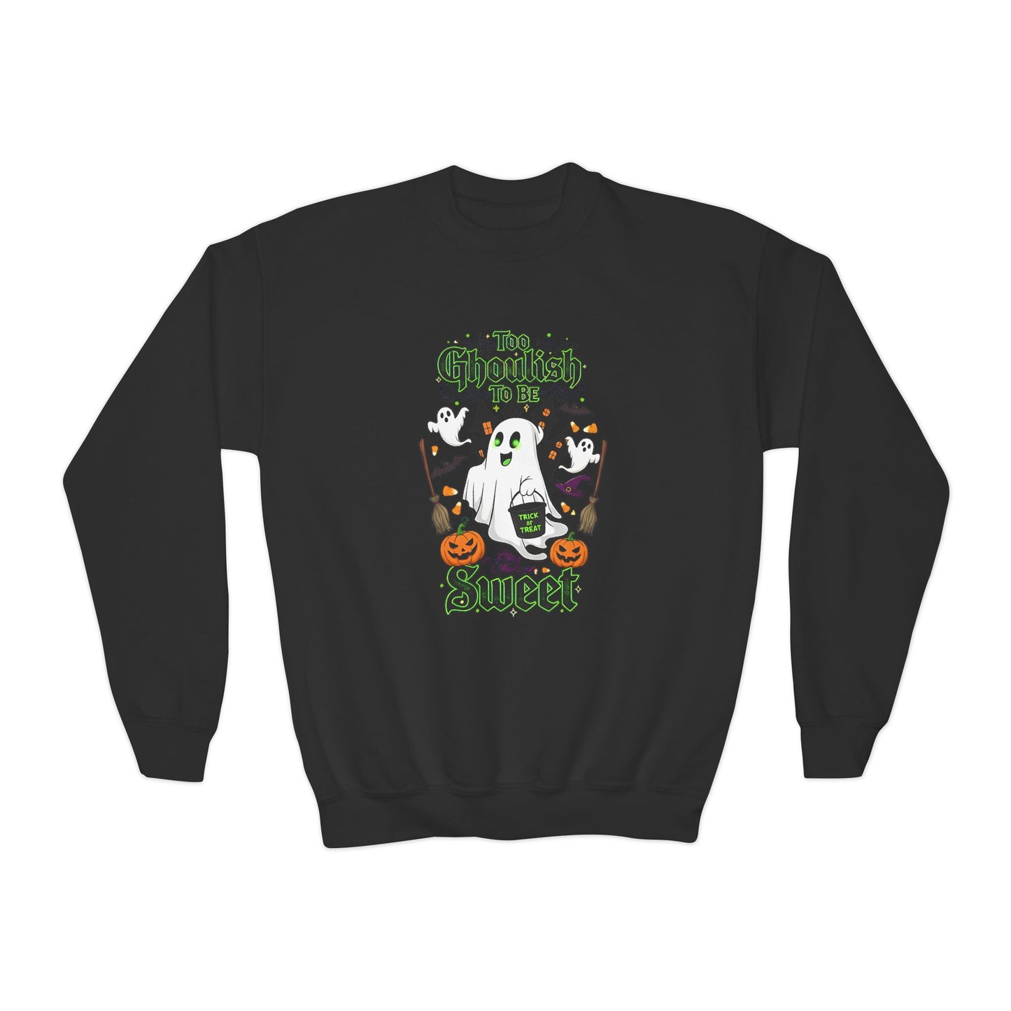 Kids Halloween Candy Sweatshirt - Too Ghoulish To Be Sweet Fall Hoodie for Girls & Boys