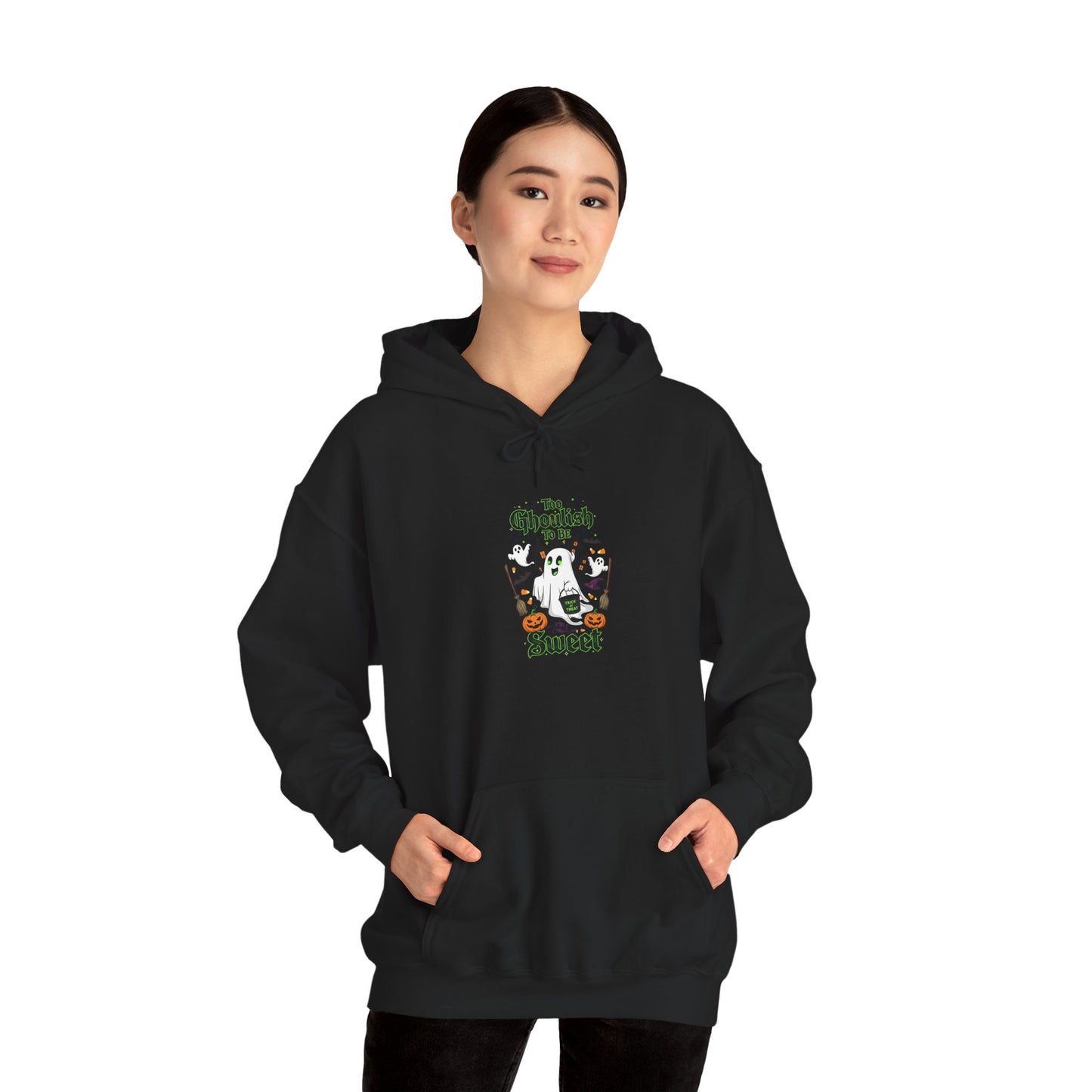 Too Ghoulish to Be Sweet Halloween Hoodie - Unisex Cozy Sweatshirt, Cute Ghost Design, Spooky Season Gift, Fall Comfort Wear