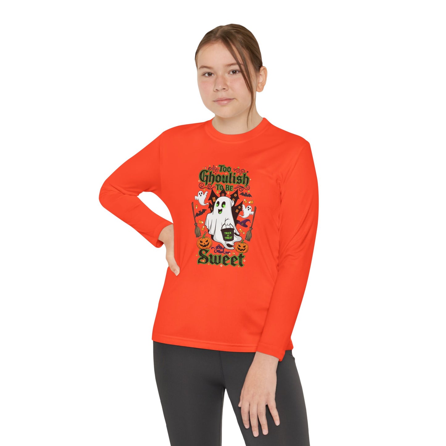 Youth Halloween Long Sleeve Tee, Fun Ghost Design, Perfect for Halloween, Trick or Treating, Fall Celebrations, Kids Apparel, Spooky Season