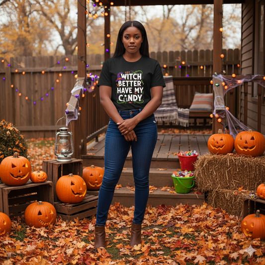 Halloween Themed Unisex Jersey T-Shirt, Cute Witch Hat Graphic Tee, Spooky Season Apparel, Perfect for Halloween Parties, Fun