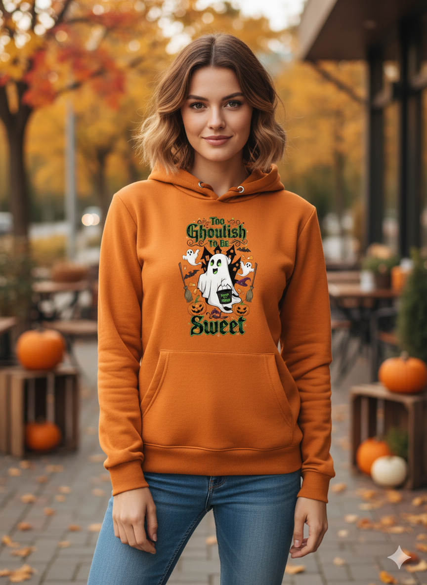 Too Ghoulish to Be Sweet Halloween Hoodie - Unisex Cozy Sweatshirt, Cute Ghost Design, Spooky Season Gift, Fall Comfort Wear