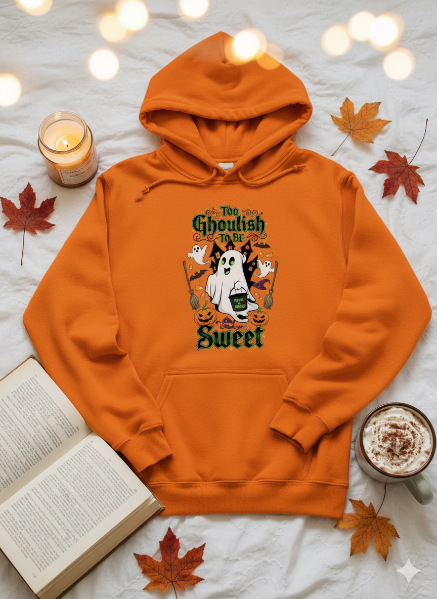 Too Ghoulish to Be Sweet Halloween Hoodie - Unisex Cozy Sweatshirt, Cute Ghost Design, Spooky Season Gift, Fall Comfort Wear