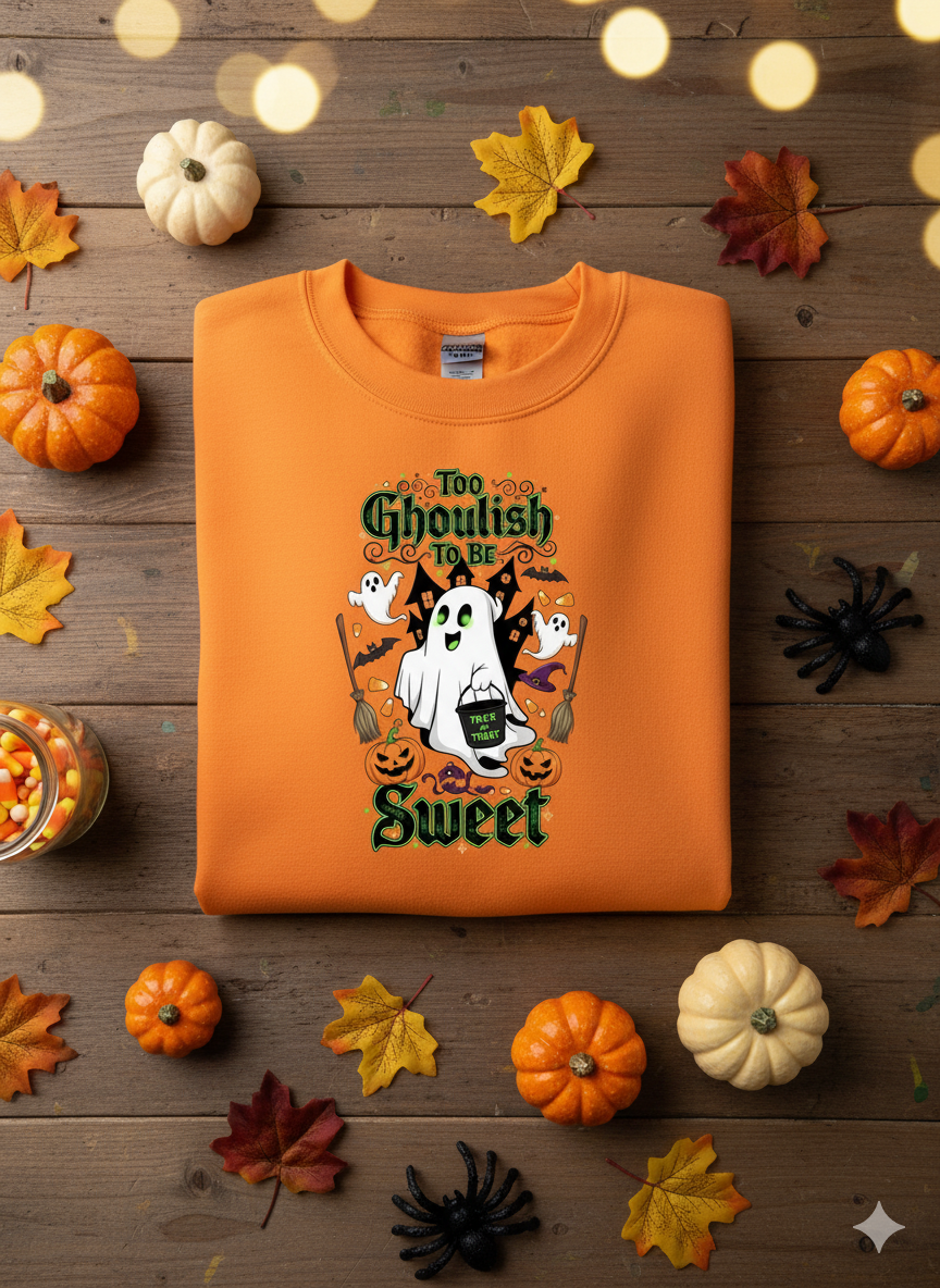 Halloween Ghostly Sweatshirt, Cozy Crewneck for Fall, Unisex Sweater, Ghost Design for Parties, Halloween Gift, Pumpkin Decor