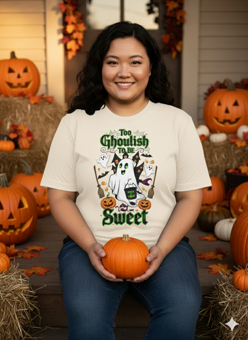 Too Ghoulish to Be Sweet Halloween Unisex Tee, Spooky Season Apparel, Perfect for Halloween Parties, Fun Fall Events