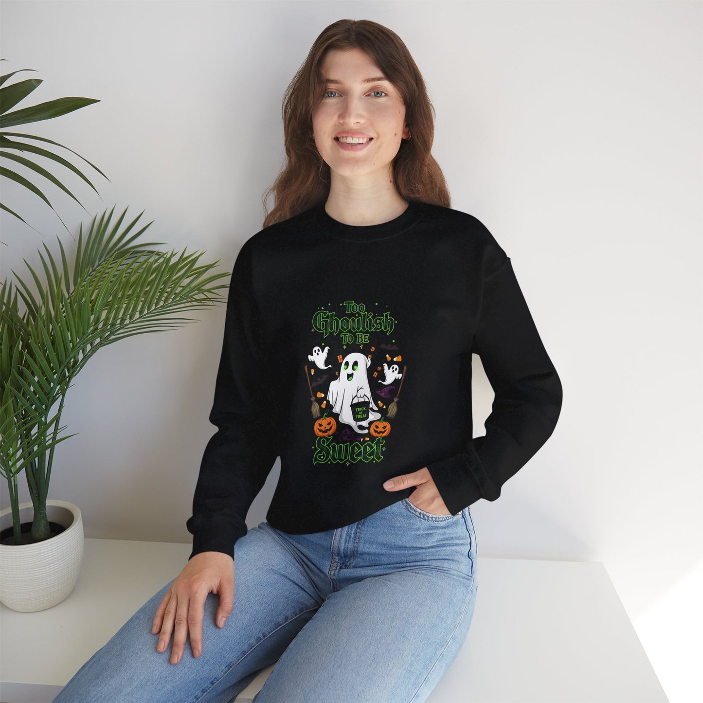 Halloween Ghostly Sweatshirt, Cozy Crewneck for Fall, Unisex Sweater, Ghost Design for Parties, Halloween Gift, Pumpkin Decor
