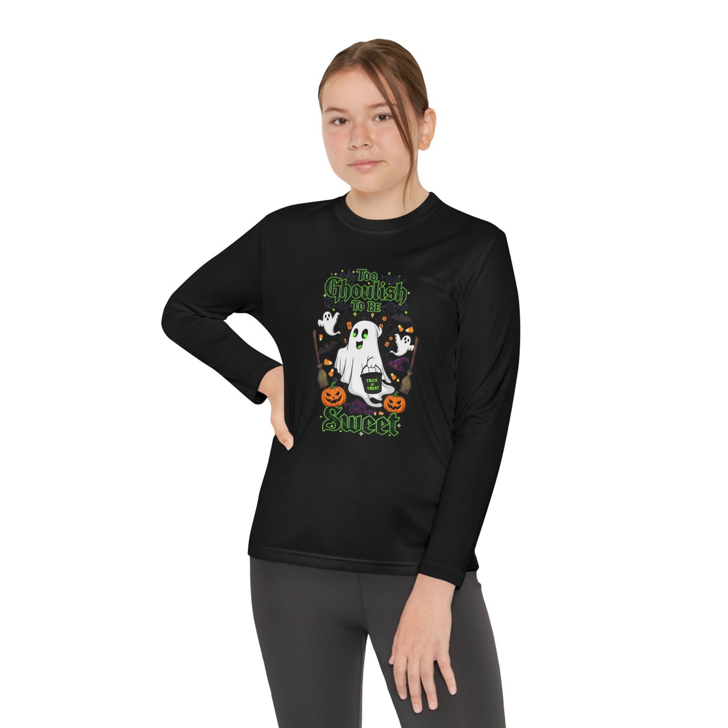 Youth Halloween Long Sleeve Tee, Fun Ghost Design, Perfect for Halloween, Trick or Treating, Fall Celebrations, Kids Apparel, Spooky Season