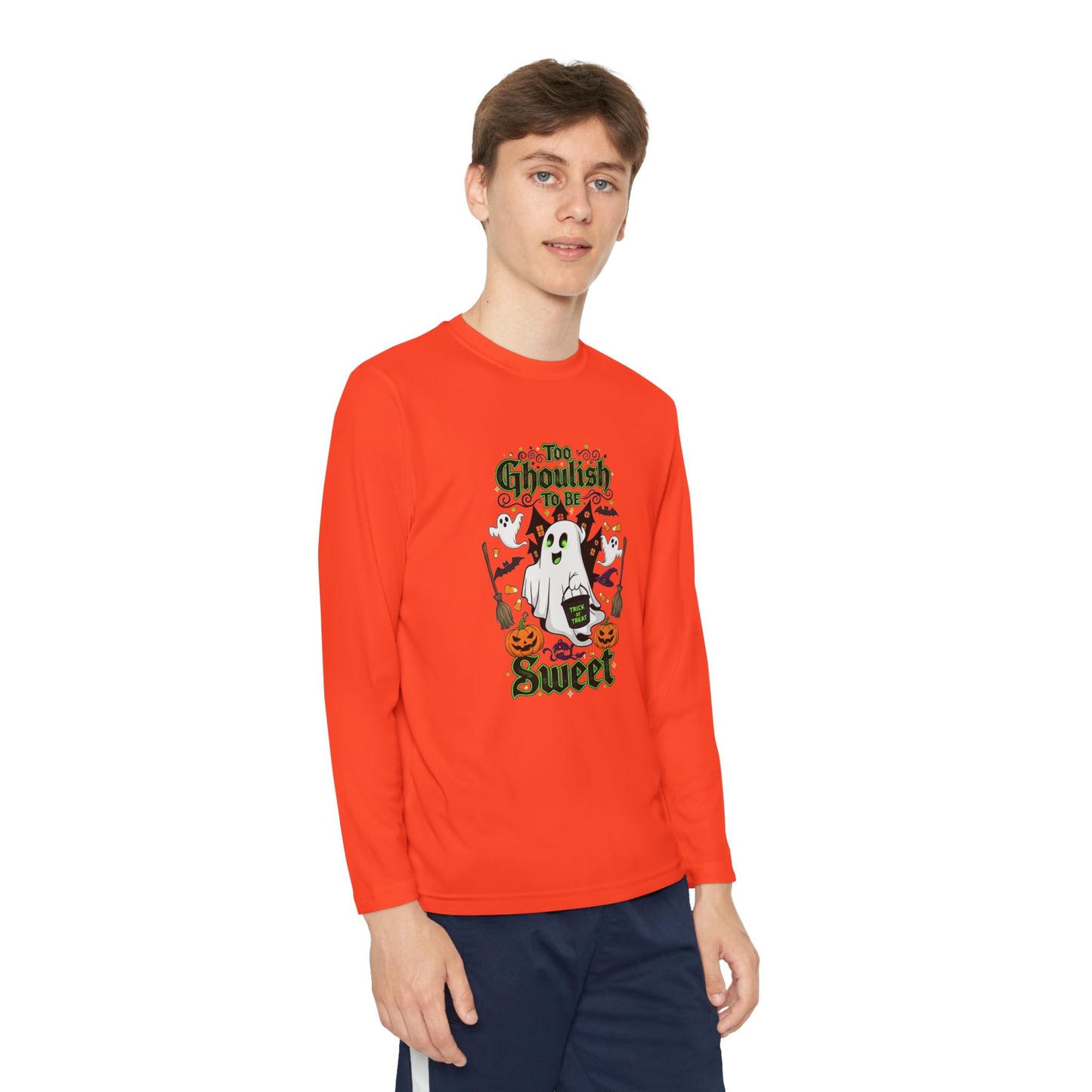 Youth Halloween Long Sleeve Tee, Fun Ghost Design, Perfect for Halloween, Trick or Treating, Fall Celebrations, Kids Apparel, Spooky Season