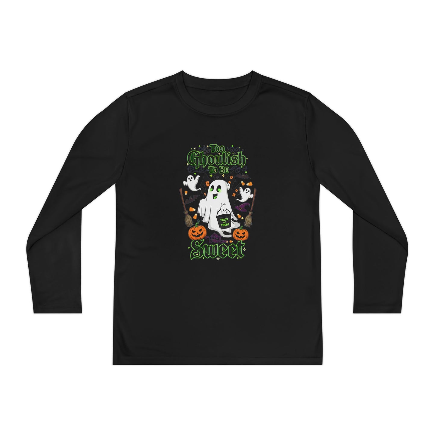 Youth Halloween Long Sleeve Tee, Fun Ghost Design, Perfect for Halloween, Trick or Treating, Fall Celebrations, Kids Apparel, Spooky Season