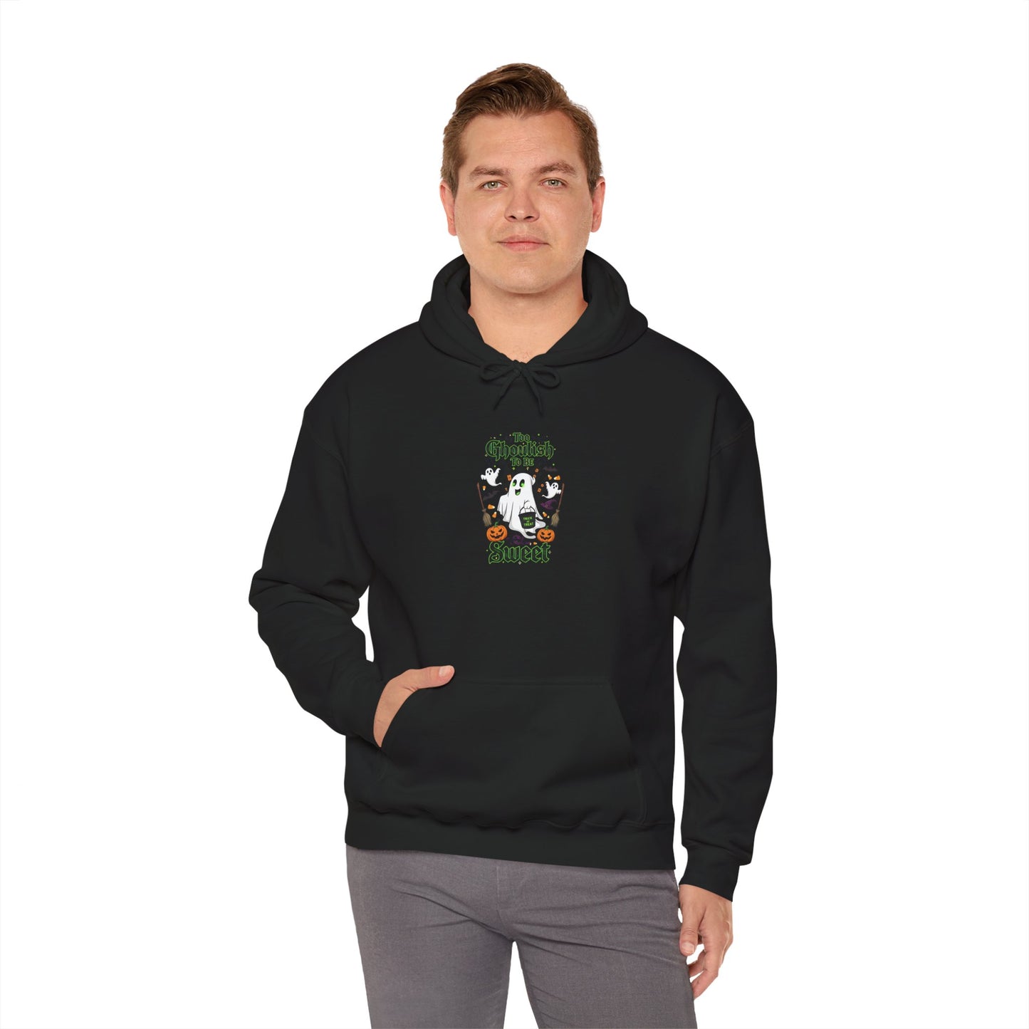 Too Ghoulish to Be Sweet Halloween Hoodie - Unisex Cozy Sweatshirt, Cute Ghost Design, Spooky Season Gift, Fall Comfort Wear