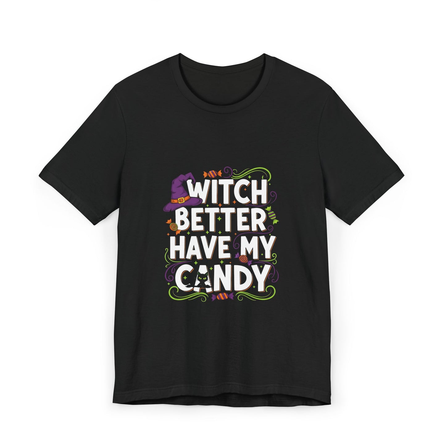 Halloween Themed Unisex Jersey T-Shirt, Cute Witch Hat Graphic Tee, Spooky Season Apparel, Perfect for Halloween Parties, Fun
