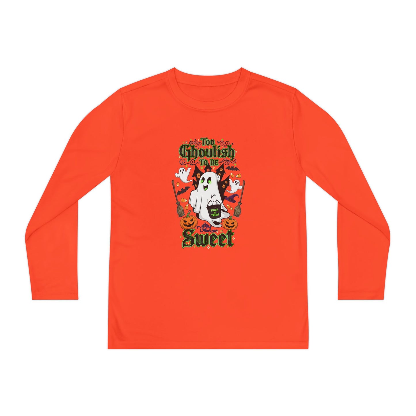 Youth Halloween Long Sleeve Tee, Fun Ghost Design, Perfect for Halloween, Trick or Treating, Fall Celebrations, Kids Apparel, Spooky Season