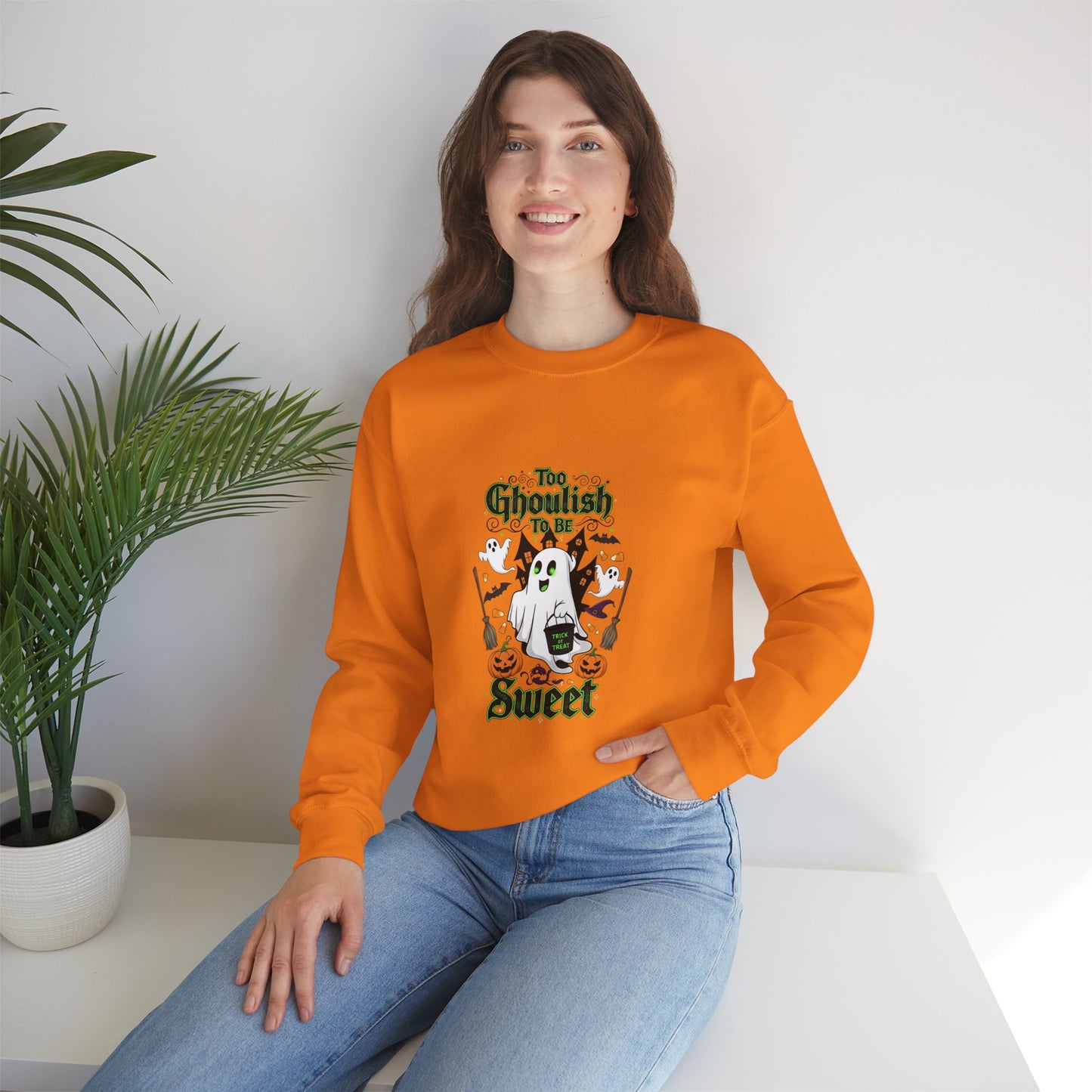 Halloween Ghostly Sweatshirt, Cozy Crewneck for Fall, Unisex Sweater, Ghost Design for Parties, Halloween Gift, Pumpkin Decor