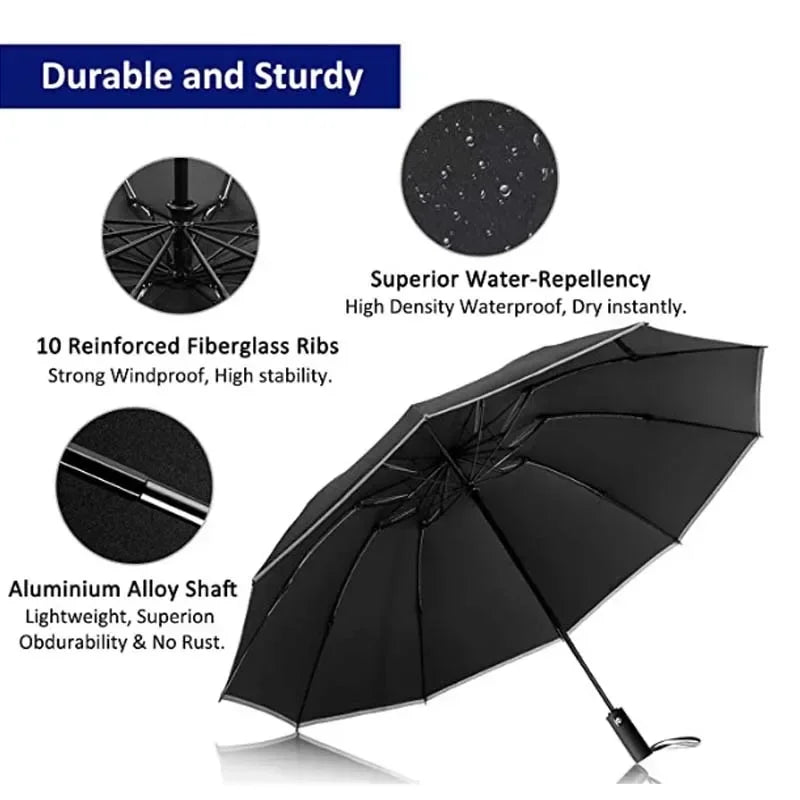 Reverse Safety Umbrella | Windproof, Auto Open/Close, Reflective Stripe