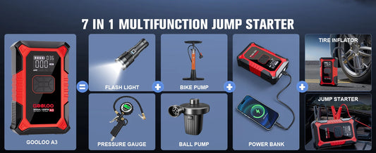 GOOLOO A3 Portable Jump Starter & Air Compressor | 3000A Peak Power, 150 PSI Tire Inflator, 400-Lumen LED Flashlight