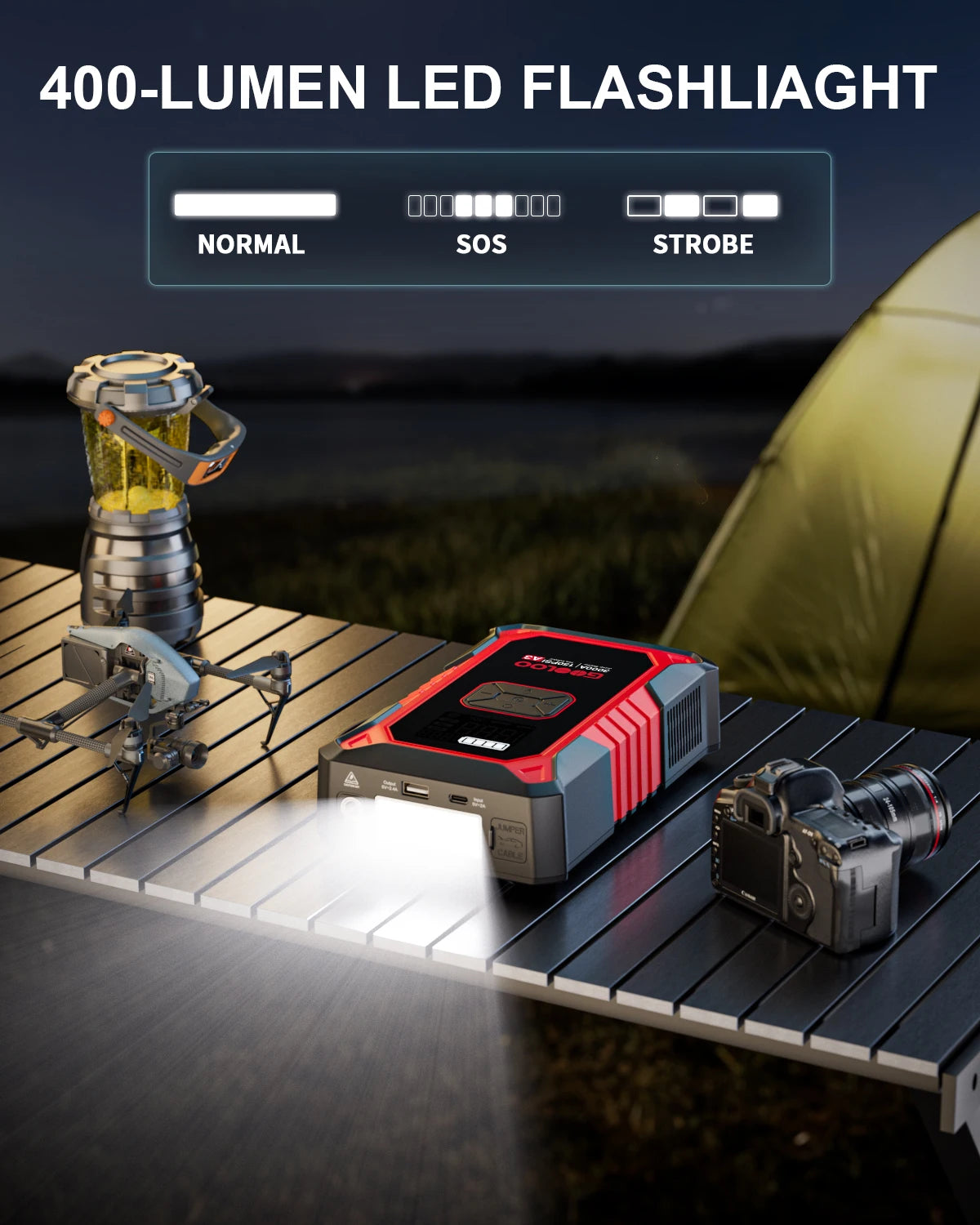 GOOLOO A3 Portable Jump Starter & Air Compressor | 3000A Peak Power, 150 PSI Tire Inflator, 400-Lumen LED Flashlight