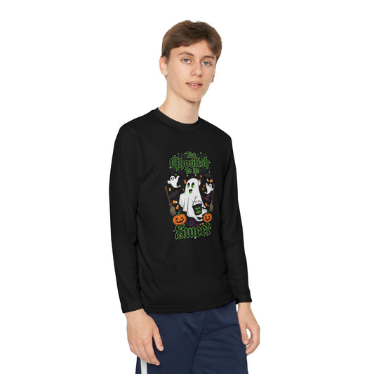 Youth Halloween Long Sleeve Tee, Fun Ghost Design, Perfect for Halloween, Trick or Treating, Fall Celebrations, Kids Apparel, Spooky Season