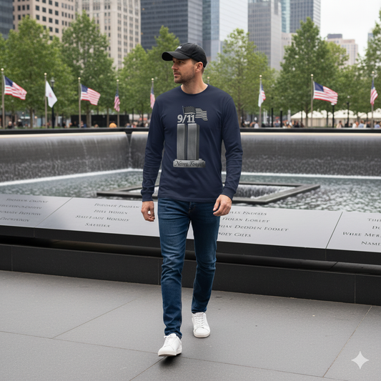 911 Commemoration Long Sleeve Tee, Never Forget Tribute Shirt, Perfect for Remembrance Day, Patriot Day, Memorial Events, Gifts for Veterans