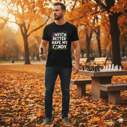 Halloween Themed Unisex Jersey T-Shirt, Cute Witch Hat Graphic Tee, Spooky Season Apparel, Perfect for Halloween Parties, Fun