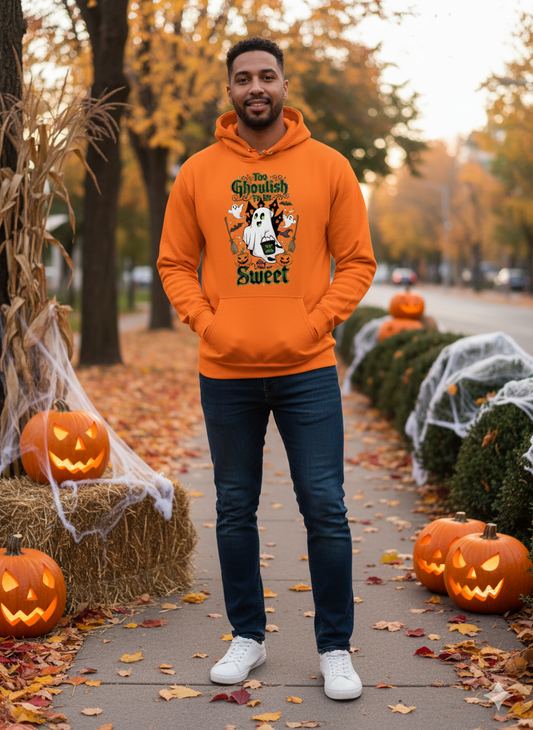 Too Ghoulish to Be Sweet Halloween Hoodie - Unisex Cozy Sweatshirt, Cute Ghost Design, Spooky Season Gift, Fall Comfort Wear