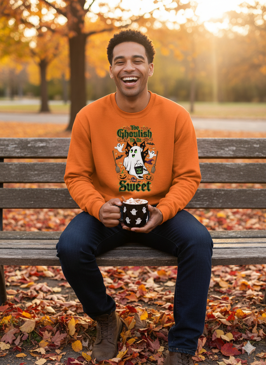 Halloween Ghostly Sweatshirt, Cozy Crewneck for Fall, Unisex Sweater, Ghost Design for Parties, Halloween Gift, Pumpkin Decor