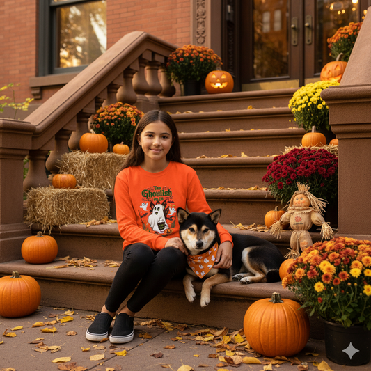 Youth Halloween Long Sleeve Tee, Fun Ghost Design, Perfect for Halloween, Trick or Treating, Fall Celebrations, Kids Apparel, Spooky Season