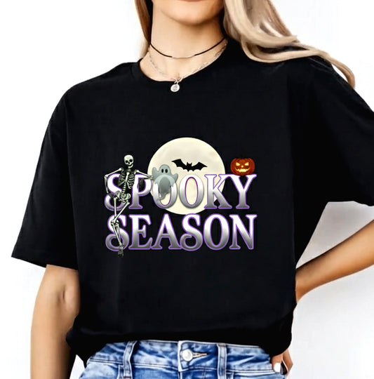 Spooky Season Moon Skeleton Unisex Softstyle T-Shirt, Black, Halloween Graphic Tee