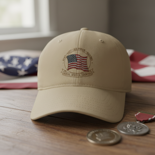 Proud Veteran Hat | American Flag Emblem Low Profile Cap | Vintage Patriotic Baseball Cap for Men & Women