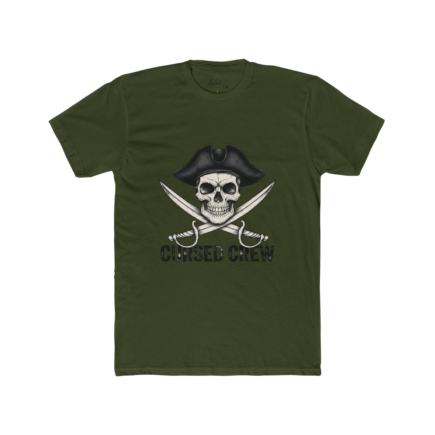 Cursed Crew Skull with Pirate Hat T-Shirt | Crossed Swords Pirate Tee | Gothic Pirate Skull Shirt | Halloween Costume Tee for Men