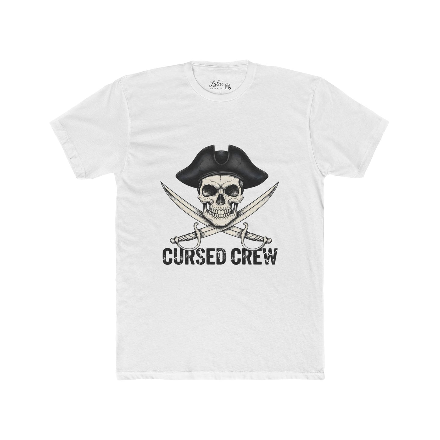 Cursed Crew Skull with Pirate Hat T-Shirt | Crossed Swords Pirate Tee | Gothic Pirate Skull Shirt | Halloween Costume Tee for Men